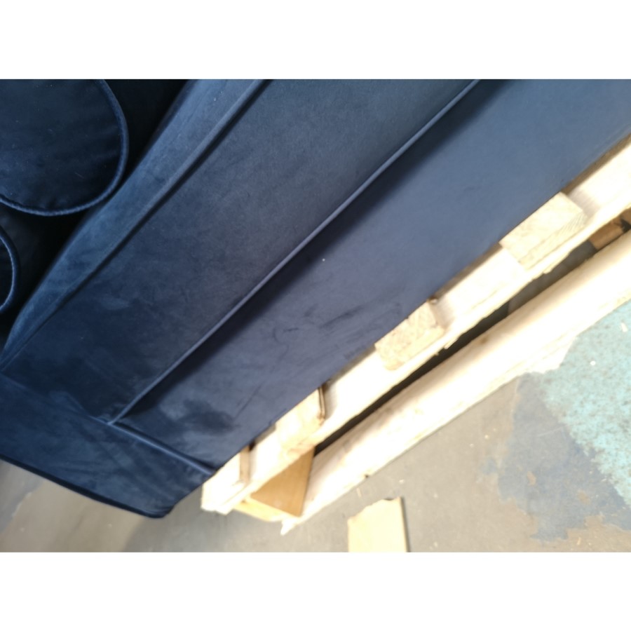 GRADE A2 - Right Hand Facing Navy Blue Velvet Corner Sofa with Bolster Cushions - Seats 3 - Idris