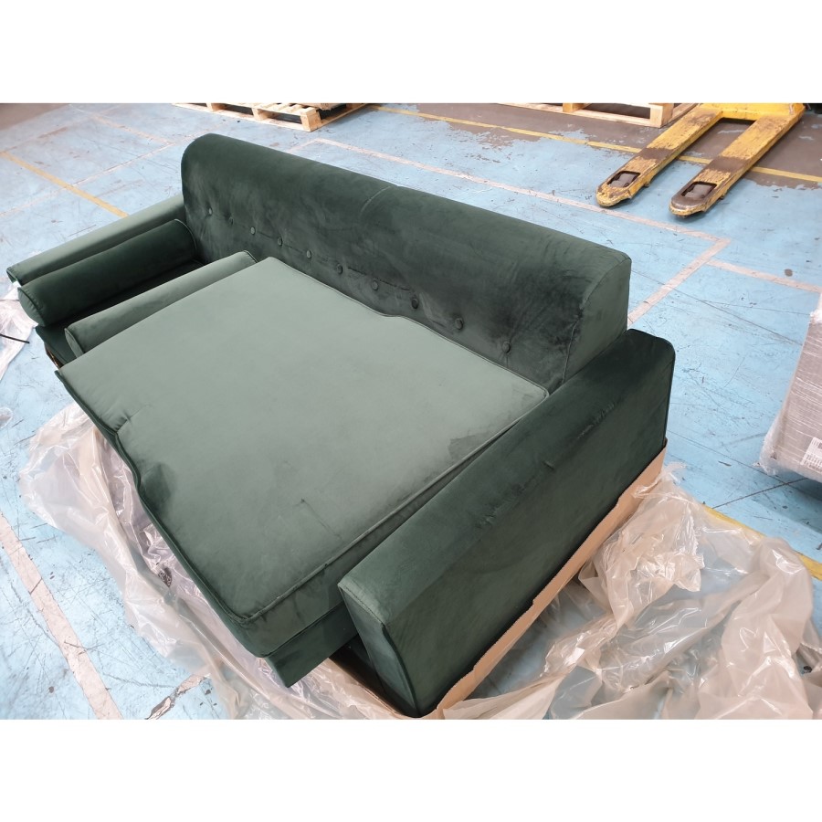 GRADE A2 - Right Hand Facing Dark Green Velvet Corner Sofa with Bolster Cushions - Seats 3 - Idris