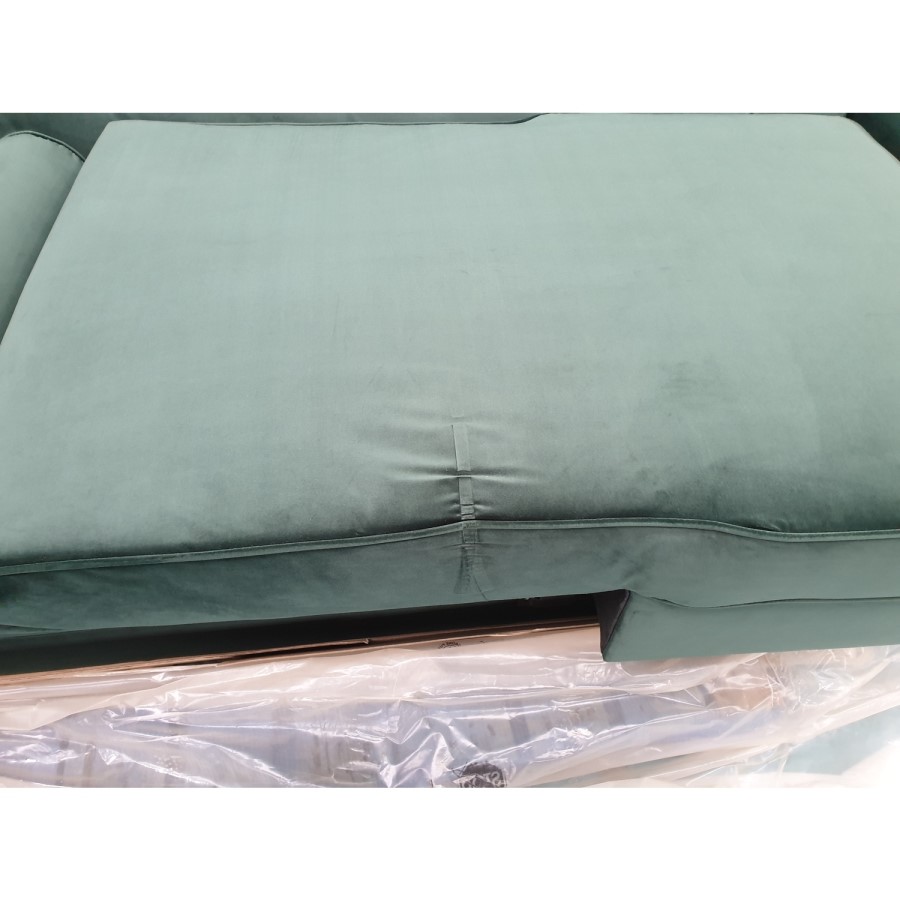 GRADE A2 - Right Hand Facing Dark Green Velvet Corner Sofa with Bolster Cushions - Seats 3 - Idris