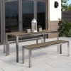 GRADE A2 - Garden Dining Table &amp; Bench Set with Metal Frame and Wood Effect Finish