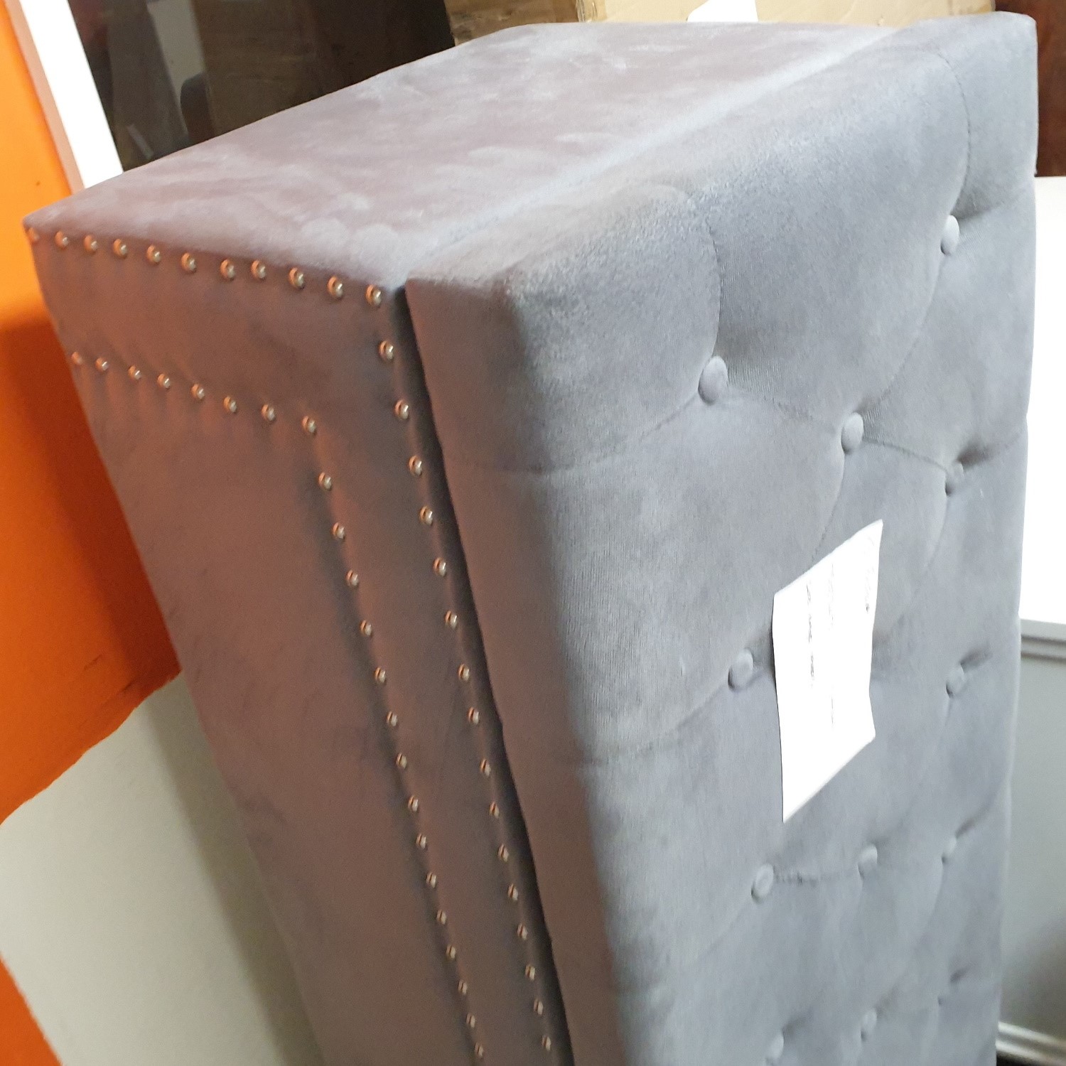 GRADE A2 Safina Velvet Storage Blanket Box in Grey with Stud Detail