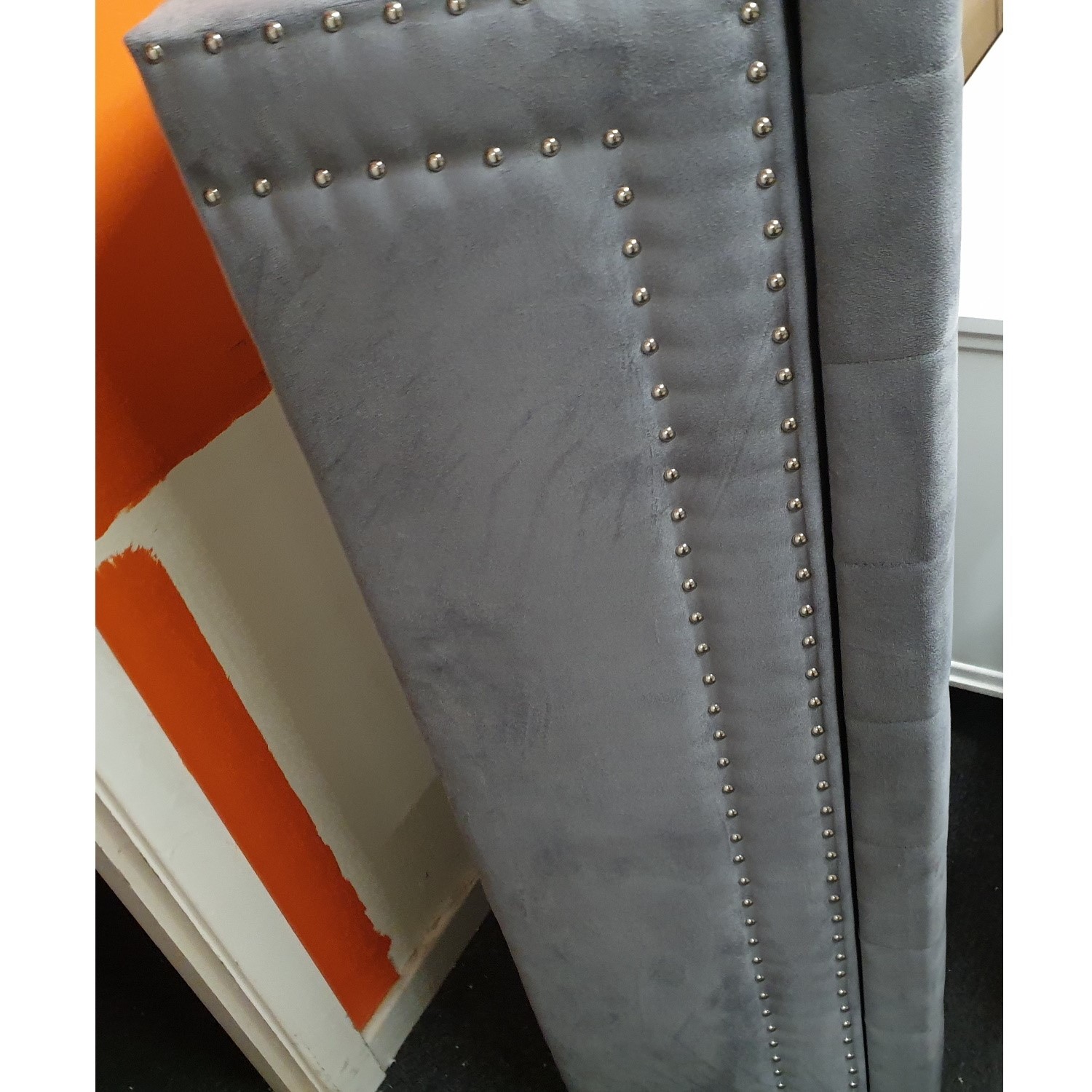 GRADE A2 Safina Velvet Storage Blanket Box in Grey with Stud Detail