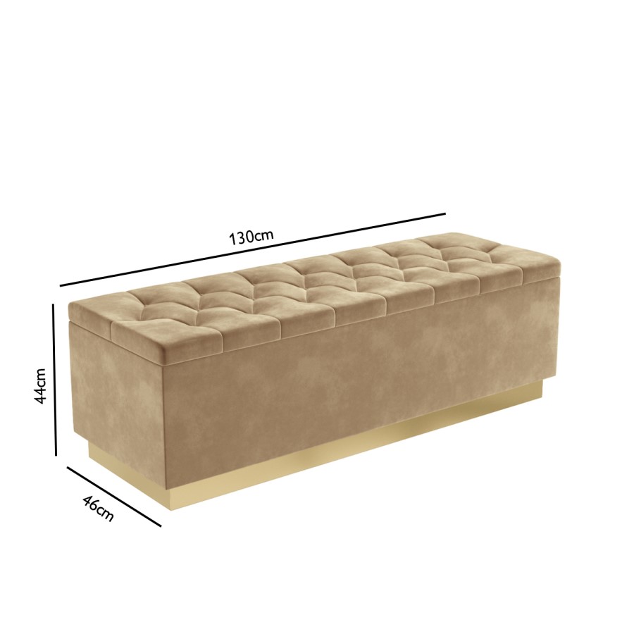 GRADE A1 - Safina Velvet Storage Blanket Box in Light Beige with Button Detail