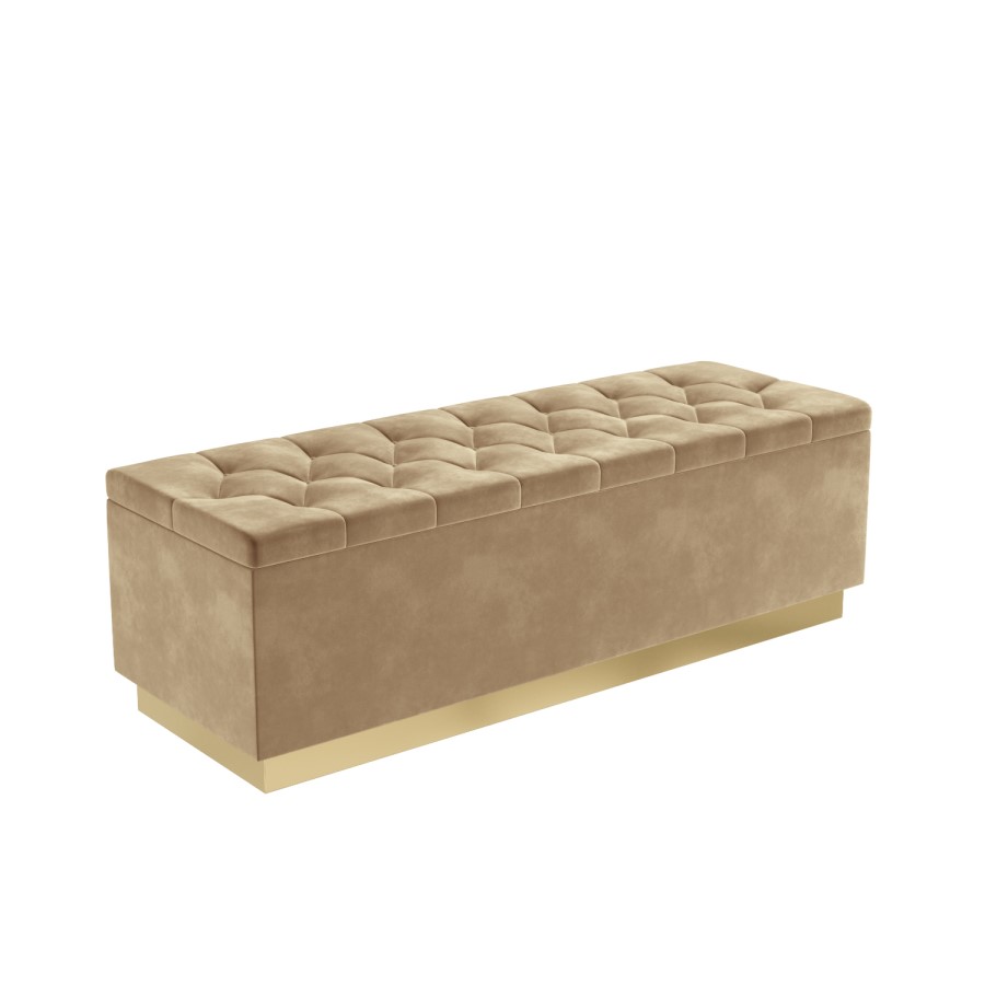 GRADE A1 - Safina Velvet Storage Blanket Box in Light Beige with Button Detail