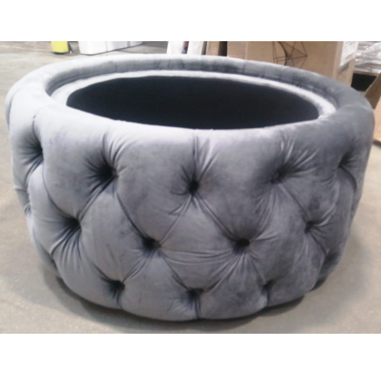 GRADE A2 Dark Grey Velvet Buttoned Coffee Table with Ottoman Storage