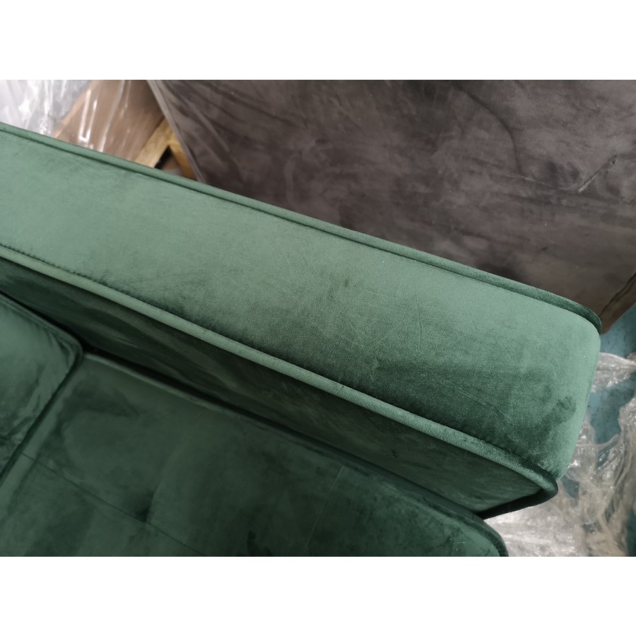 GRADE A2 - Buttoned Green Velvet Sofa - 3 Seater with Cushions - Elba