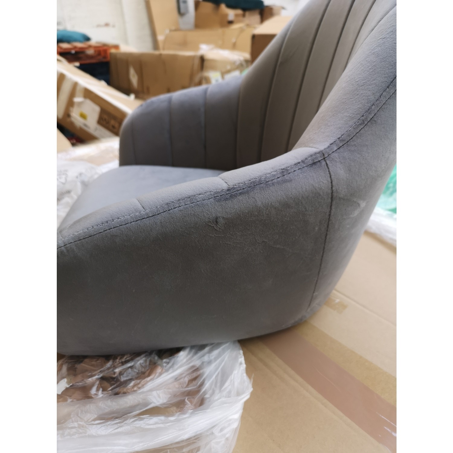 GRADE A2 Grey Velvet Bar Stool with Arms 67cm Logan Furniture123