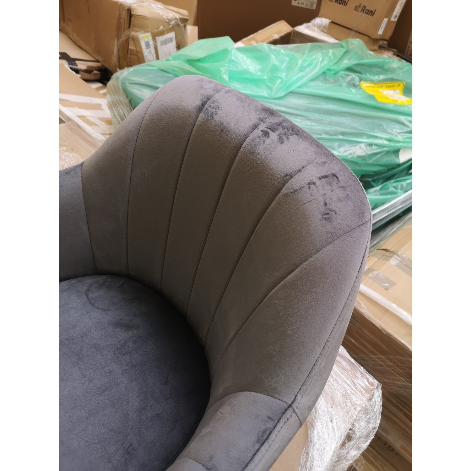 GRADE A2 Grey Velvet Bar Stool with Arms 67cm Logan Furniture123