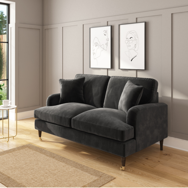 GRADE A3 - Payton Charcoal Grey Velvet 2 Seater Sofa