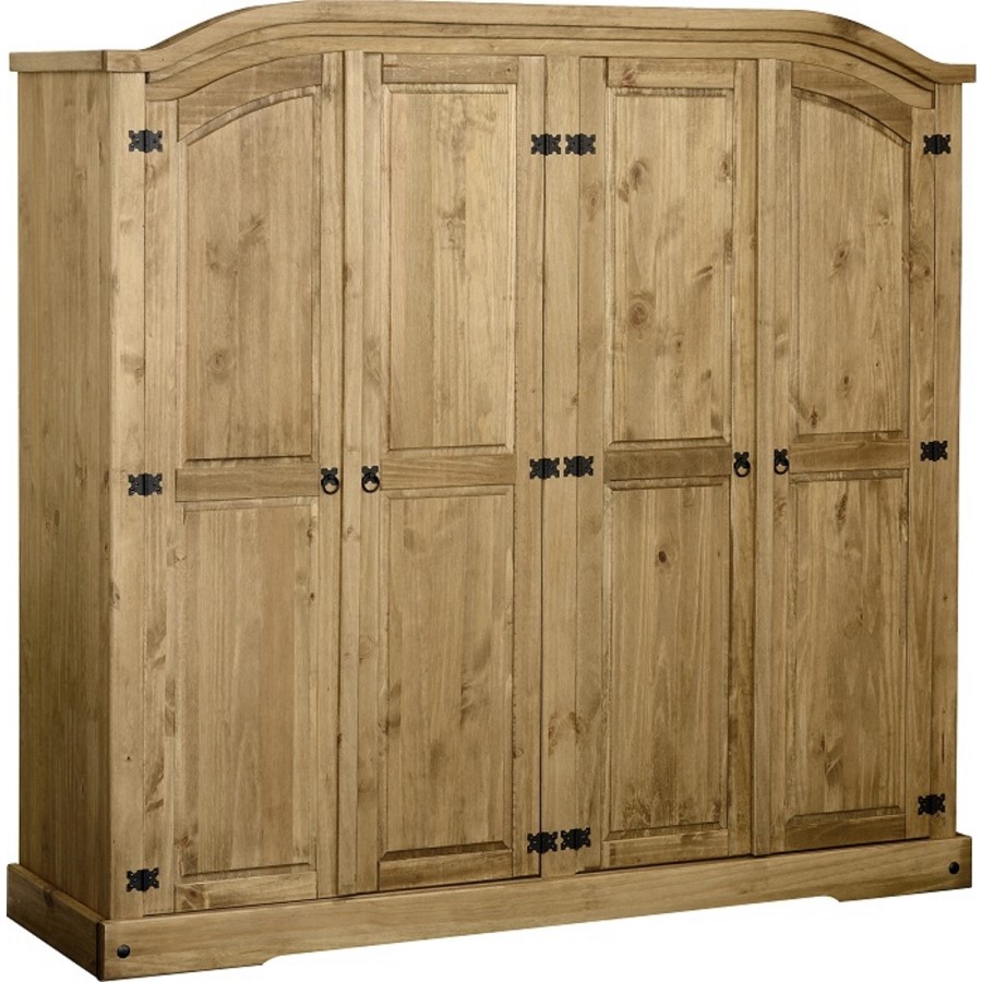 Solid Pine 4 Door Wardrobe - Corona - Seconique