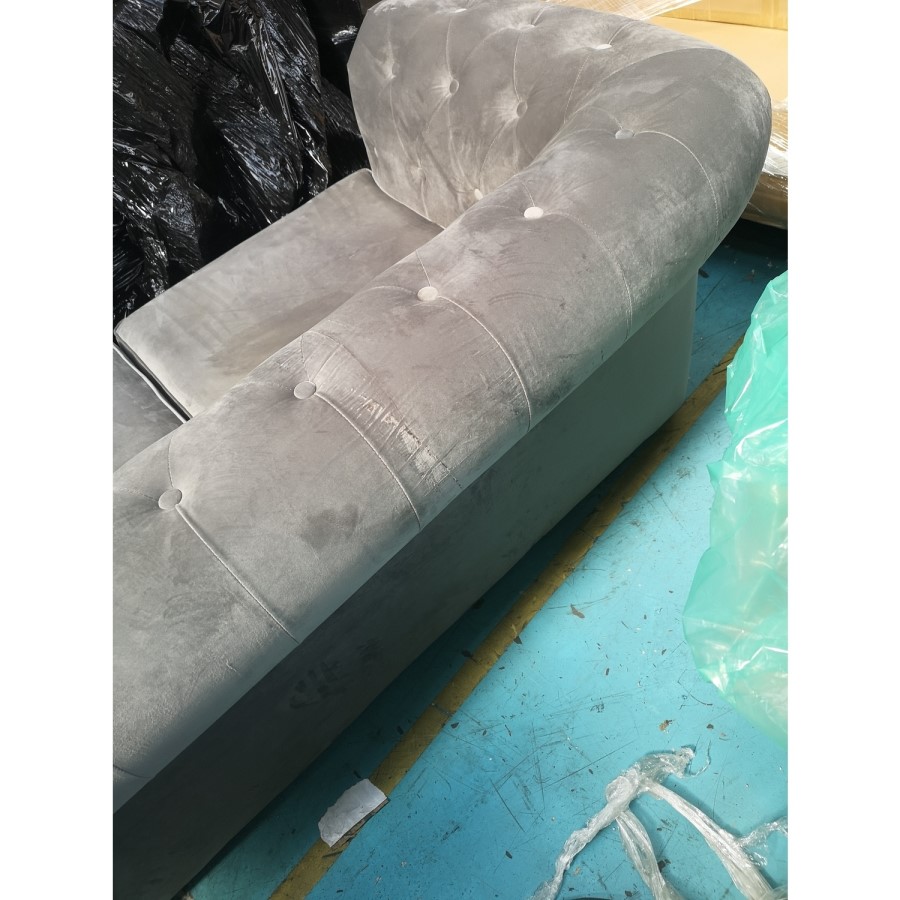 GRADE A2 - Grey Velvet Chesterfield Sofa Bed - Seats 3 - Double Bed - Bronte