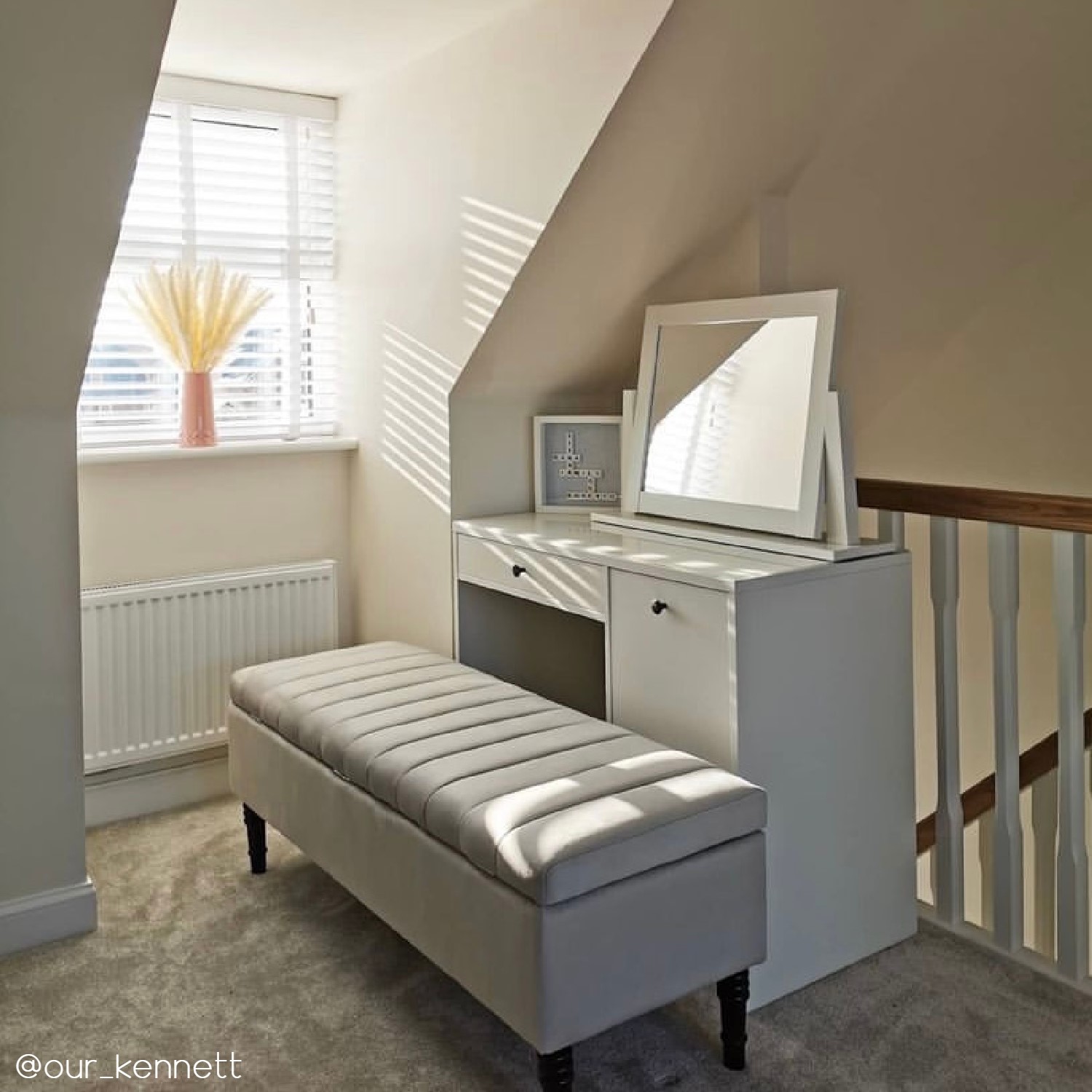 GRADE A2 Safina Striped Top Ottoman Storage Bench in Silver Grey