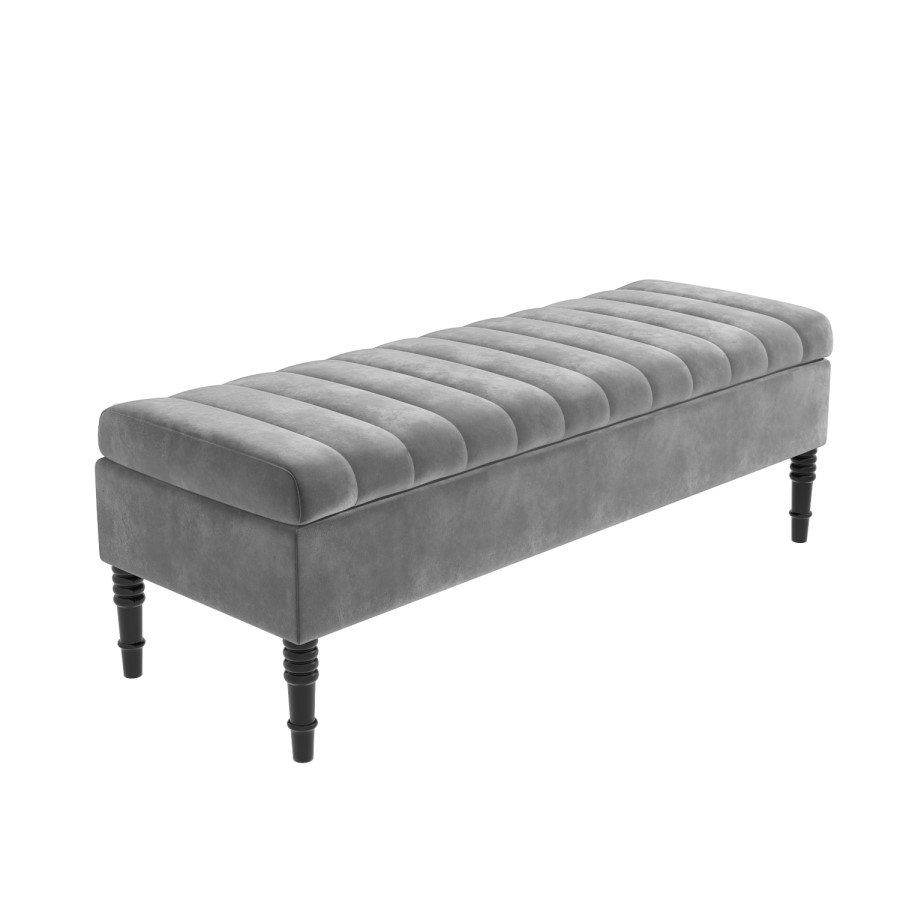 GRADE A2 - Safina Striped Top Ottoman Storage Bench in Silver Grey Velvet