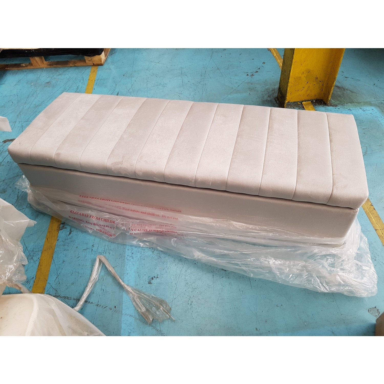 GRADE A2 Safina Striped Top Ottoman Storage Bench in Silver Grey