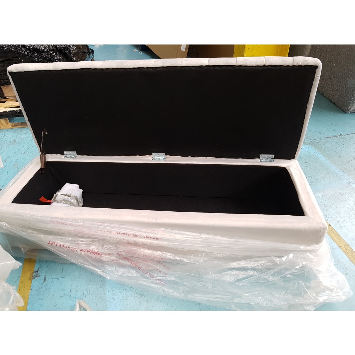 GRADE A2 Safina Striped Top Ottoman Storage Bench in Silver Grey