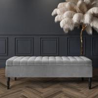 GRADE A2 - Safina Striped Top Ottoman Storage Bench in Silver Grey Velvet