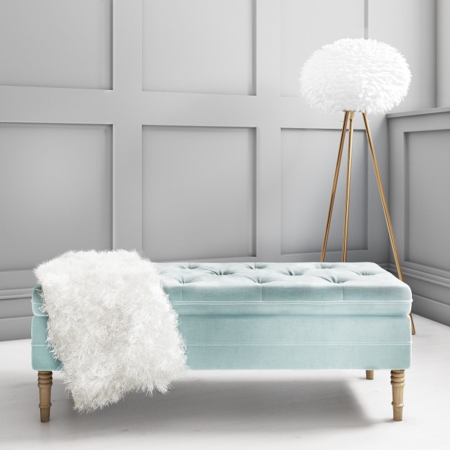 Light Blue Velvet Ottoman Storage Bench - Safina