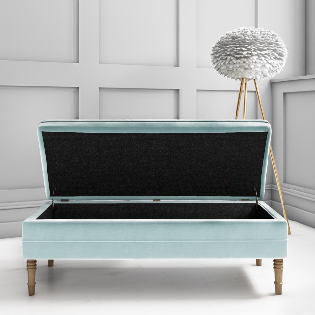 Light Blue Velvet Ottoman Storage Bench - Safina