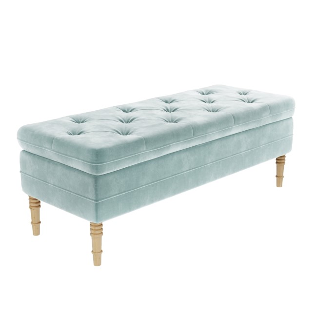 Light Blue Velvet Ottoman Storage Bench - Safina