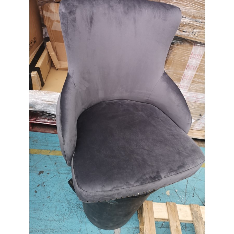GRADE A2 - Dark Grey Velvet Swivel Bar Stool - Jade Boutique