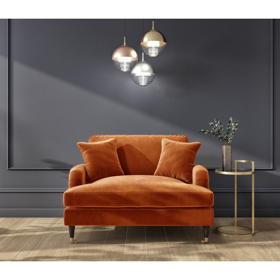 GRADE A2 - Opulence Orange Velvet Loveseat - Payton