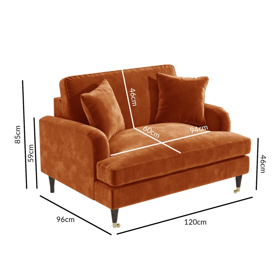 GRADE A2 - Opulence Orange Velvet Loveseat - Payton