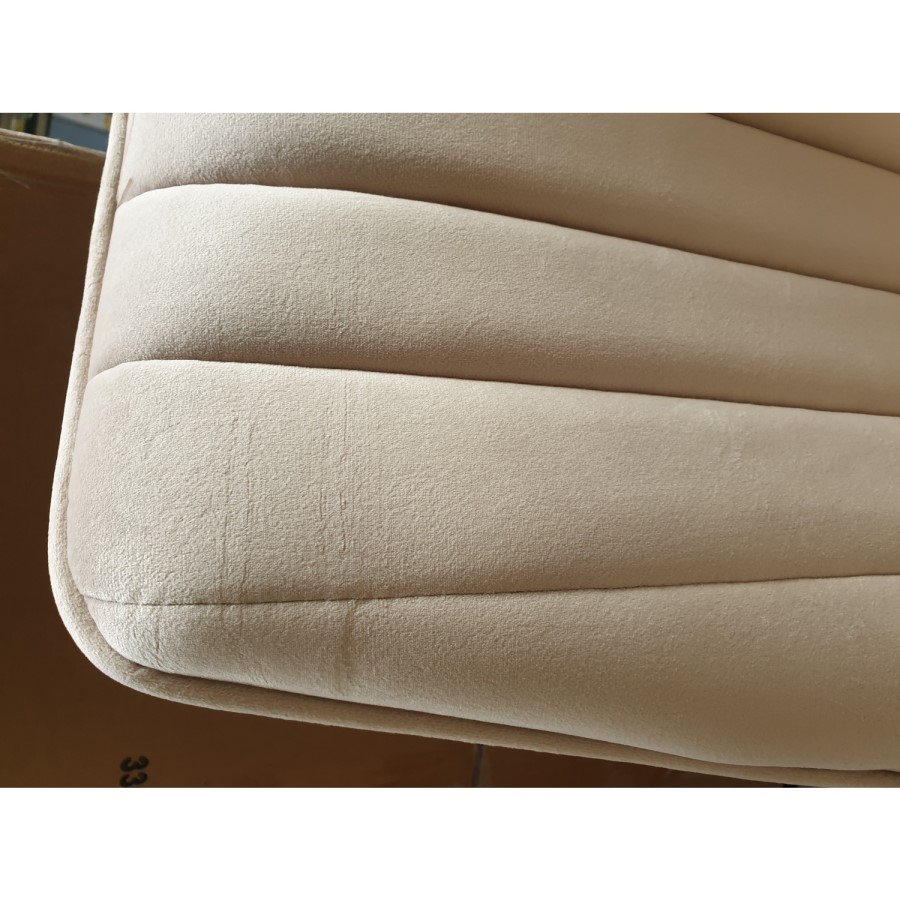 GRADE A2 - Pair of Beige Velvet Dining Chairs with Ribbed Back - Penelope