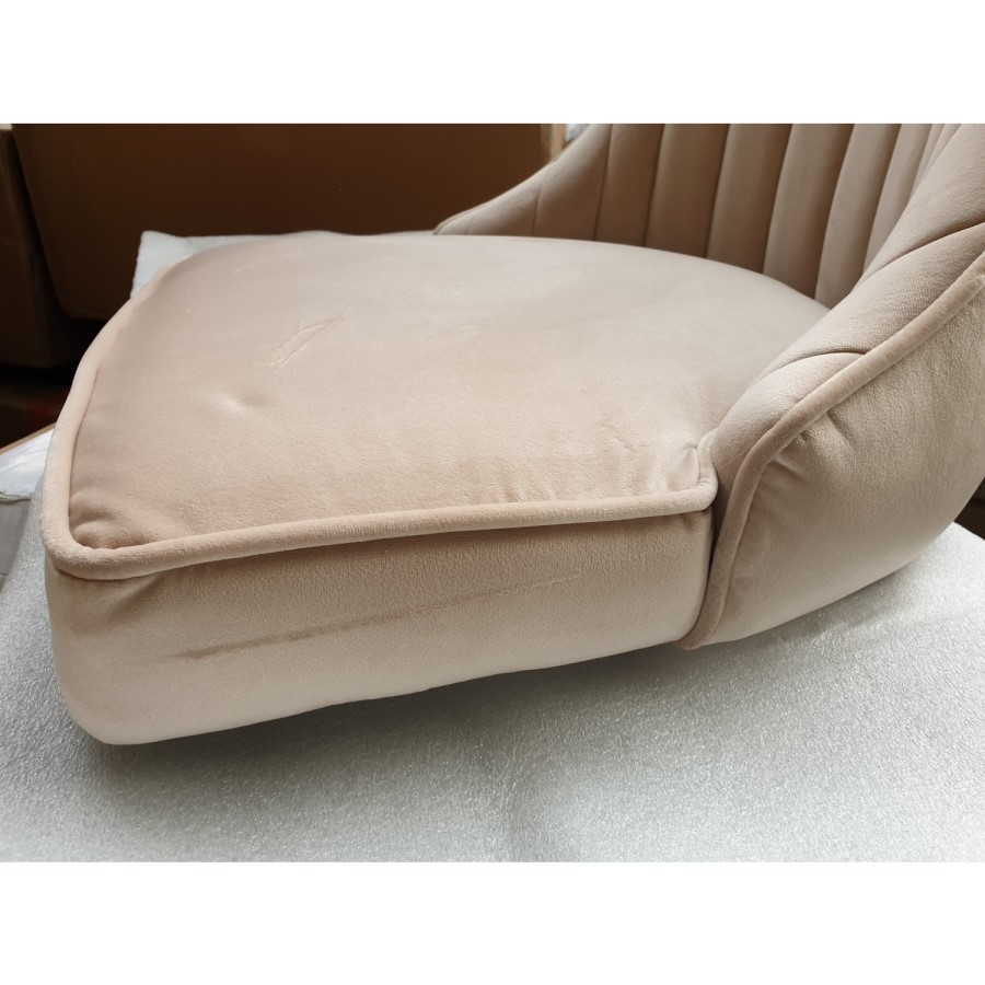 GRADE A2 - Pair of Beige Velvet Dining Chairs with Ribbed Back - Penelope