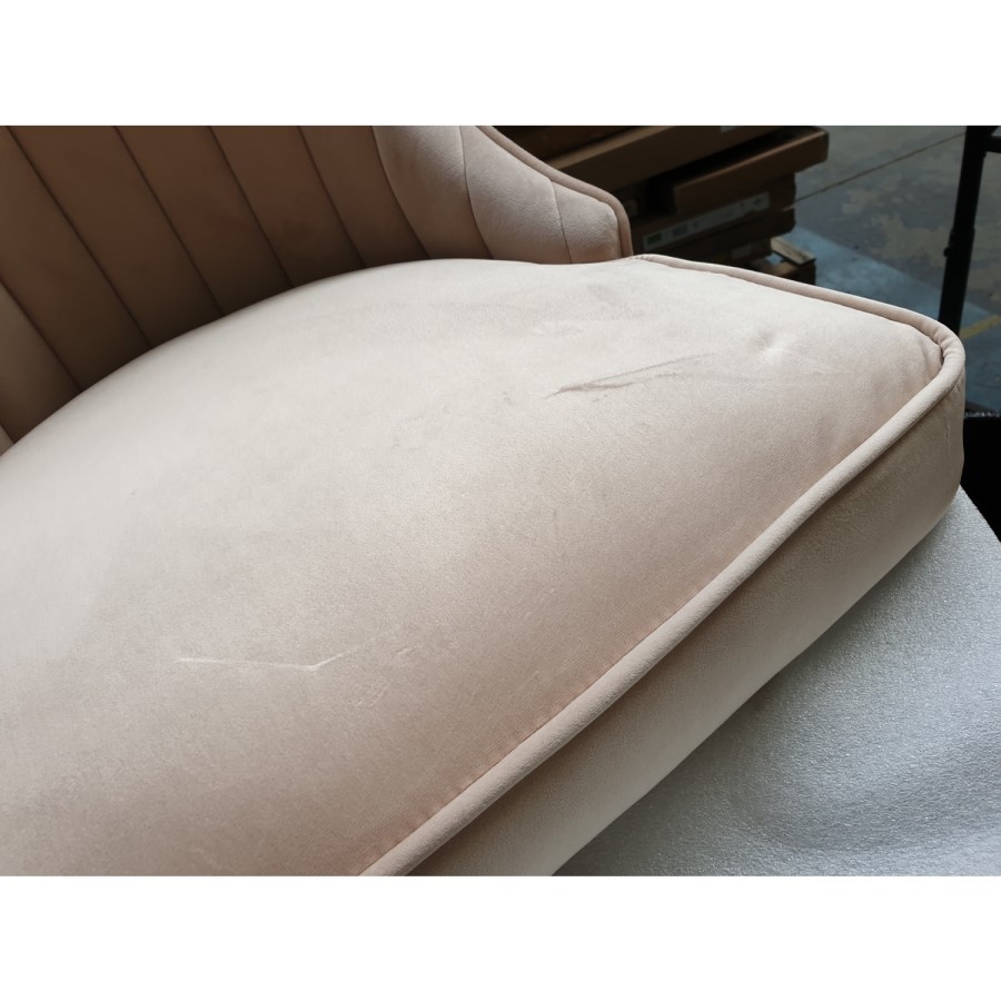 GRADE A2 - Pair of Beige Velvet Dining Chairs with Ribbed Back - Penelope