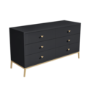 Dark Grey Wide Chest of 6 Drawers with Gold Legs - Maya