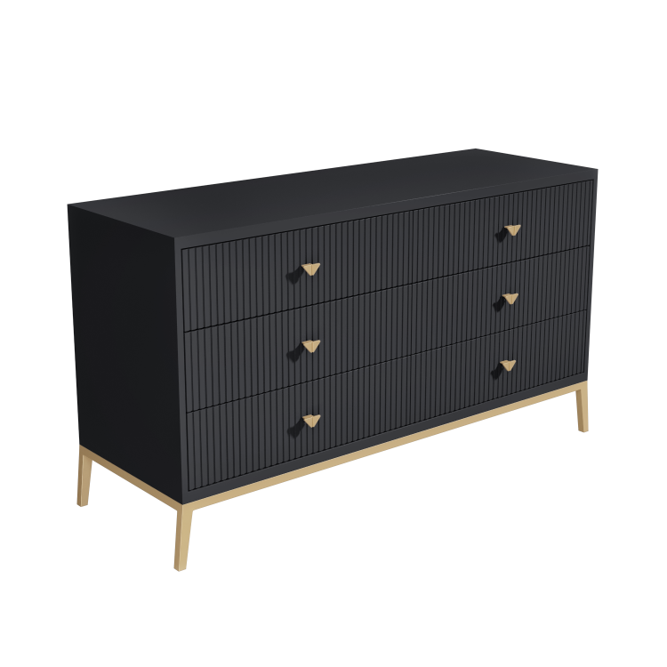 GRADE A2 - Wide Dark Grey Art Deco Chest of 6 Drawers with Legs - Maya