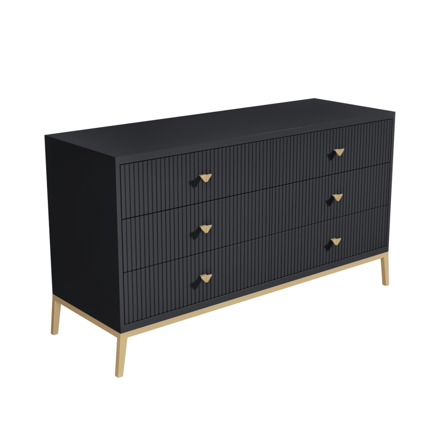 Wide Dark Grey Art Deco Chest of 6 Drawers with Legs - Maya