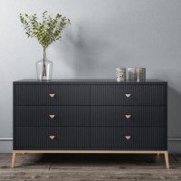 Dark Grey Wide Chest of 6 Drawers with Gold Legs - Maya Dark Grey Wide Chest of 6 Drawers with Gold Legs - Maya