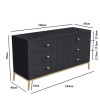 Dark Grey Wide Chest of 6 Drawers with Gold Legs - Maya