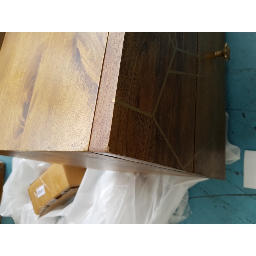 GRADE A2 - Halo 2 Drawer Bedside Table with Brass Inlay in Natural Honey 