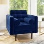 GRADE A1 - Navy Blue Velvet Buttoned Armchair with Bolster Cushions - Elba