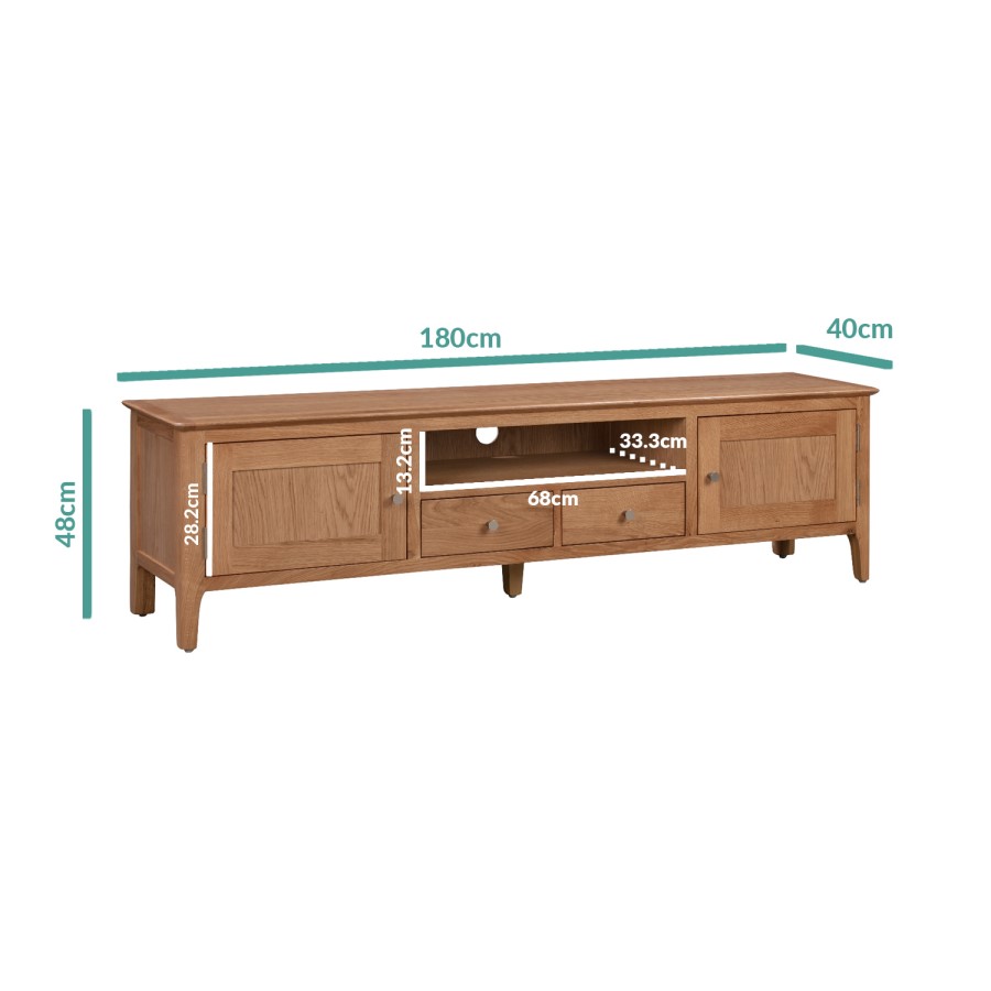 GRADE A2 - Large Solid Wood TV Unit with Storage - TV's up to 70" - Adeline
