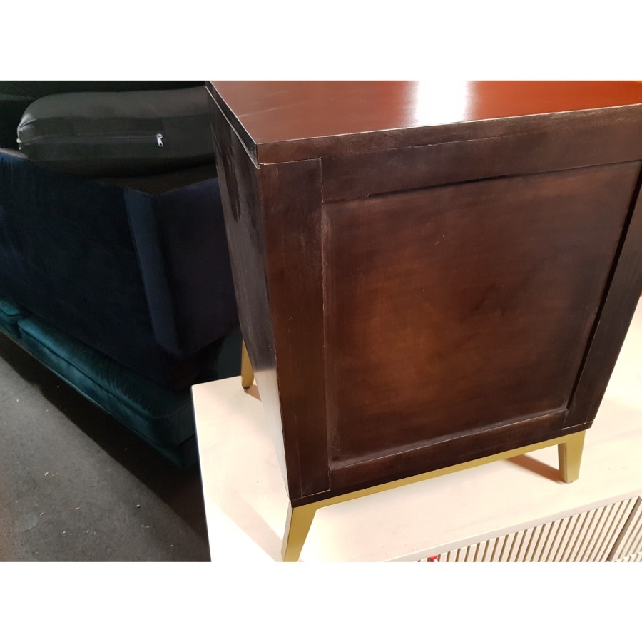GRADE A3 - Jude Chevron 3 Drawer Bedside Table in Dark Wood