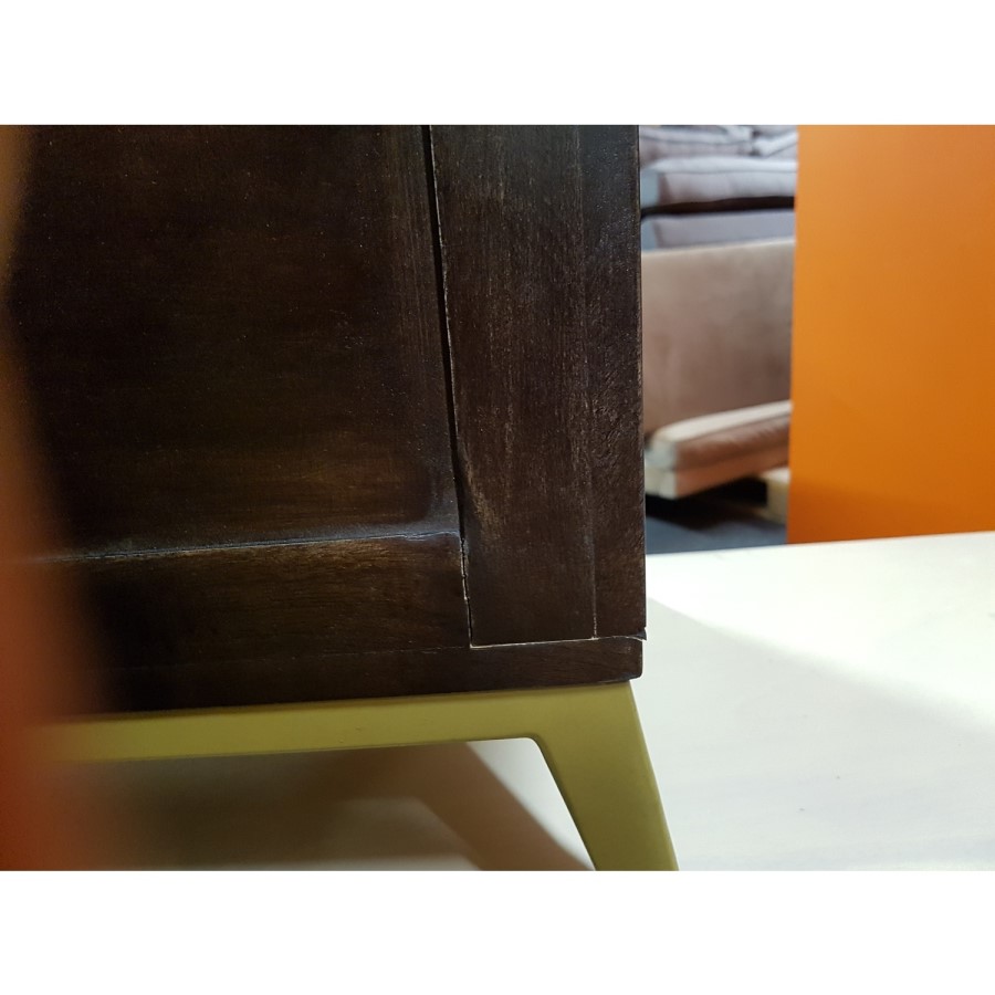GRADE A3 - Jude Chevron 3 Drawer Bedside Table in Dark Wood