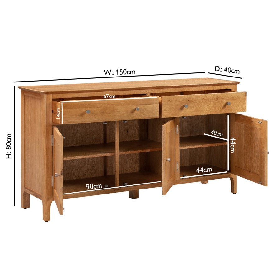 GRADE A2 - Large Oak Sideboard with Storage - Adeline