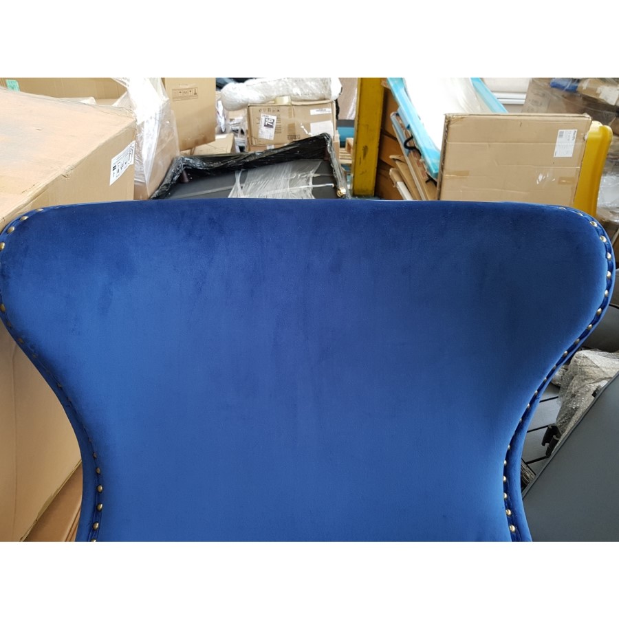 GRADE A2 - Navy Blue Velvet Armchair with Black Legs and Brass Studs - Jade Boutique