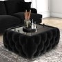 GRADE A1 - Black Velvet Storage Coffee Table with Glass Top - Buttoned - Clio