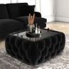 GRADE A2 - Black Velvet Storage Coffee Table with Glass Top - Buttoned - Clio