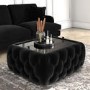 GRADE A1 - Black Velvet Storage Coffee Table with Glass Top - Buttoned - Clio