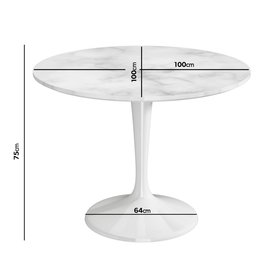 GRADE A1 - Round White Faux Marble Dining Table - Seats 4 - Aura