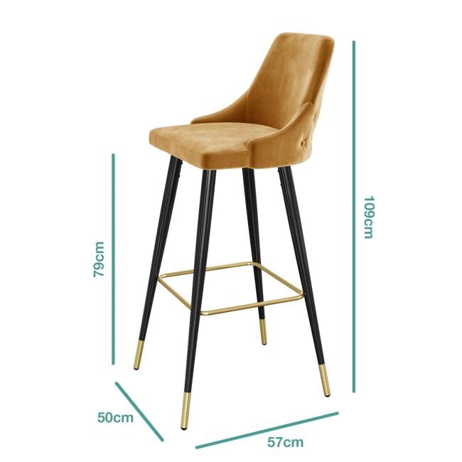 GRADE A2 - Mustard Yellow Velvet Bar Stool with Button Back & Black Legs - Maddy