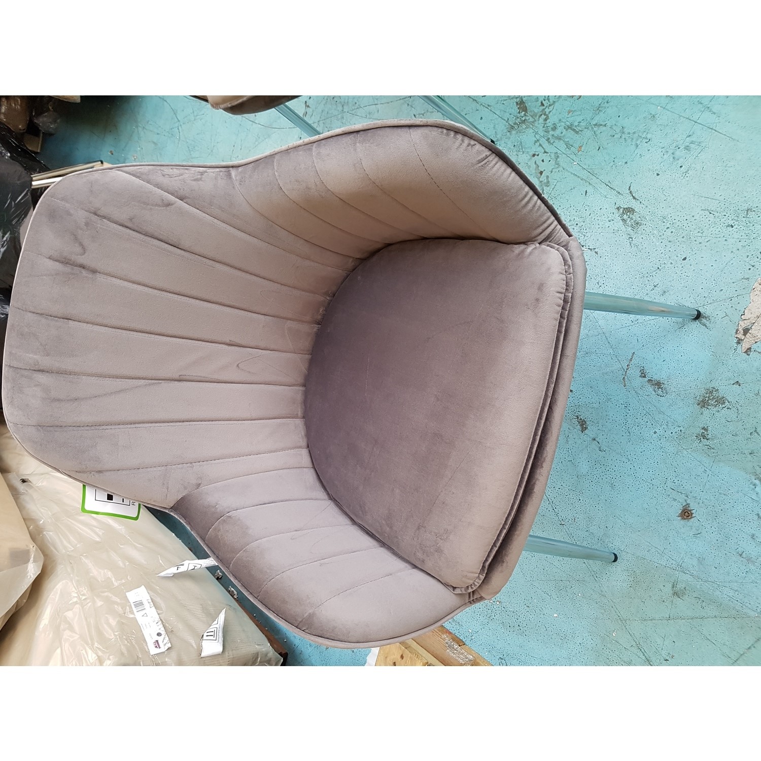 GRADE A2 Set of 2 Grey Velvet Dining Tub Chairs with Chrome Legs