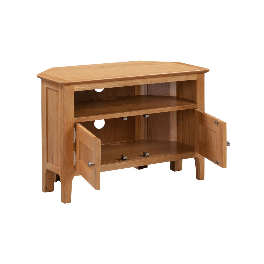 GRADE A2 - Solid Oak Corner TV Unit - Adeline