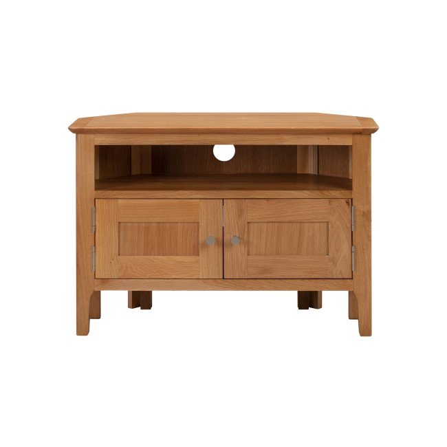 Corner TV Unit in Solid Oak with Storage - TV's up to 32" - Adeline