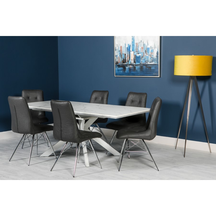 White Faux Marble Top Extendable Dining Table - Thassos
 160-200mm